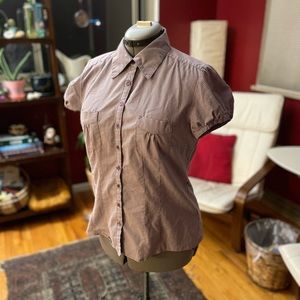 LAST CHANCE Purple Gingham blouse with breast pockets and puff sleeves